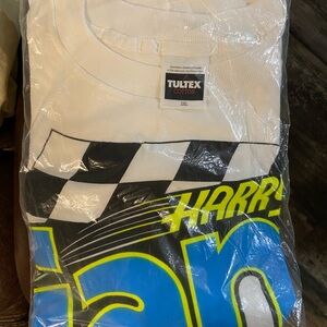 Tultex White T-Shirt with Black and Blue Graphic